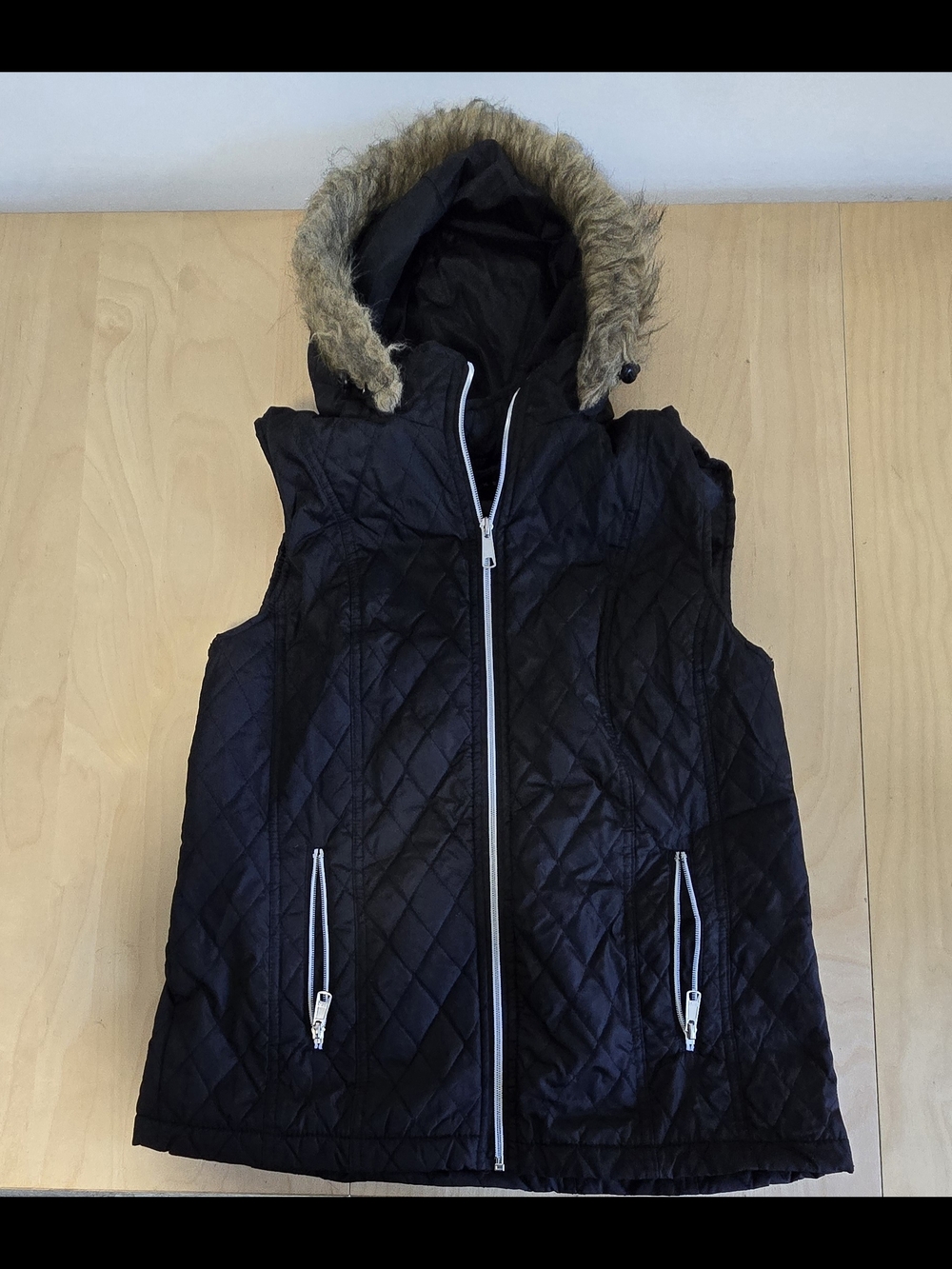 Black Rivet Black Quilted Hooded Vest